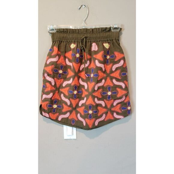Anthropologie Maeve Embroidered Mini Skirt size X Small w/ Pockets Retro style - Picture 2 of 4